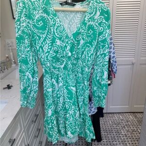 Zara Teal and White Patterned Dress